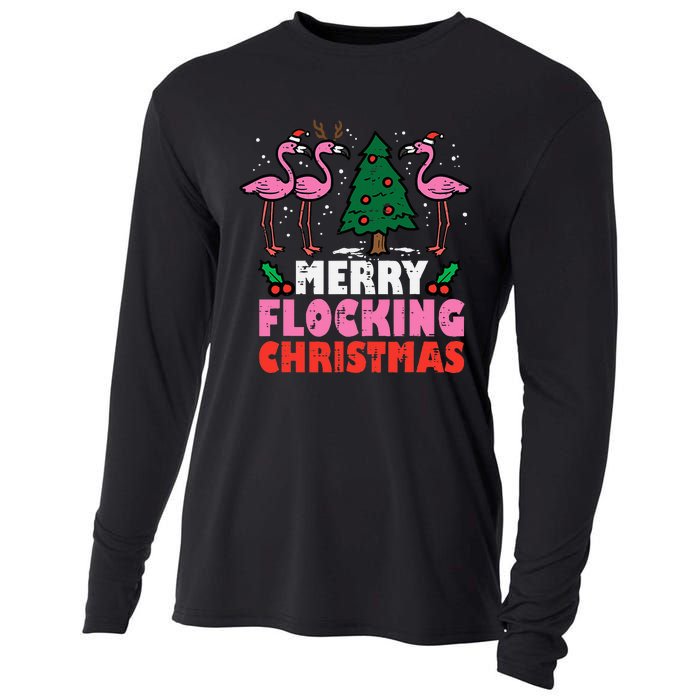 Festive Flamingo Flock Hilarious Christmas Celebration Cooling Performance Long Sleeve Crew