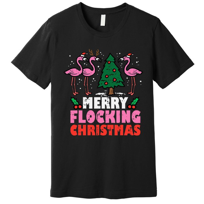 Festive Flamingo Flock Hilarious Christmas Celebration Premium T-Shirt