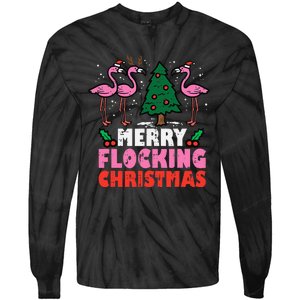 Festive Flamingo Flock Hilarious Christmas Celebration Tie-Dye Long Sleeve Shirt