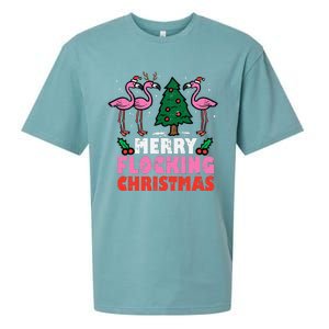 Festive Flamingo Flock Hilarious Christmas Celebration Sueded Cloud Jersey T-Shirt