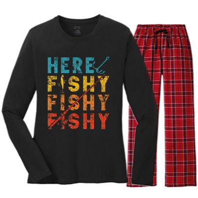 Fisher Fish Fishermen Bait Fishing Rod Women's Long Sleeve Flannel Pajama Set 