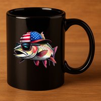 Funny Fishing & Fisherman Rainbow Trout American Flag 11oz C Handle Ceramic Mug