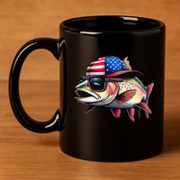 Funny Fishing & Fisherman Rainbow Trout American Flag 11oz C Handle Ceramic Mug