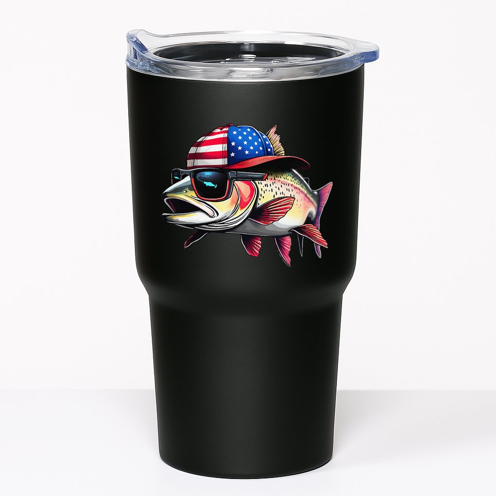 Funny Fishing & Fisherman Rainbow Trout American Flag Tumbler