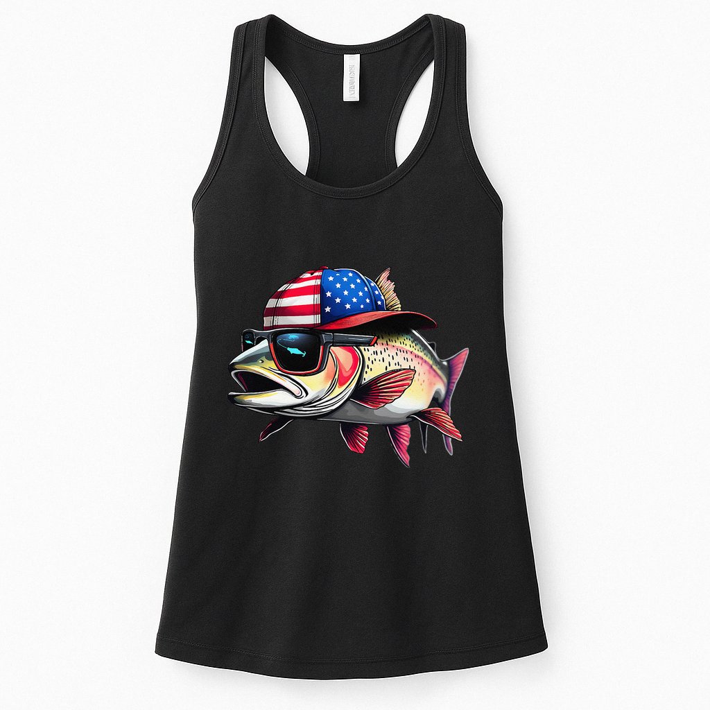 Funny Fishing & Fisherman Rainbow Trout American Flag Womens Tank Top