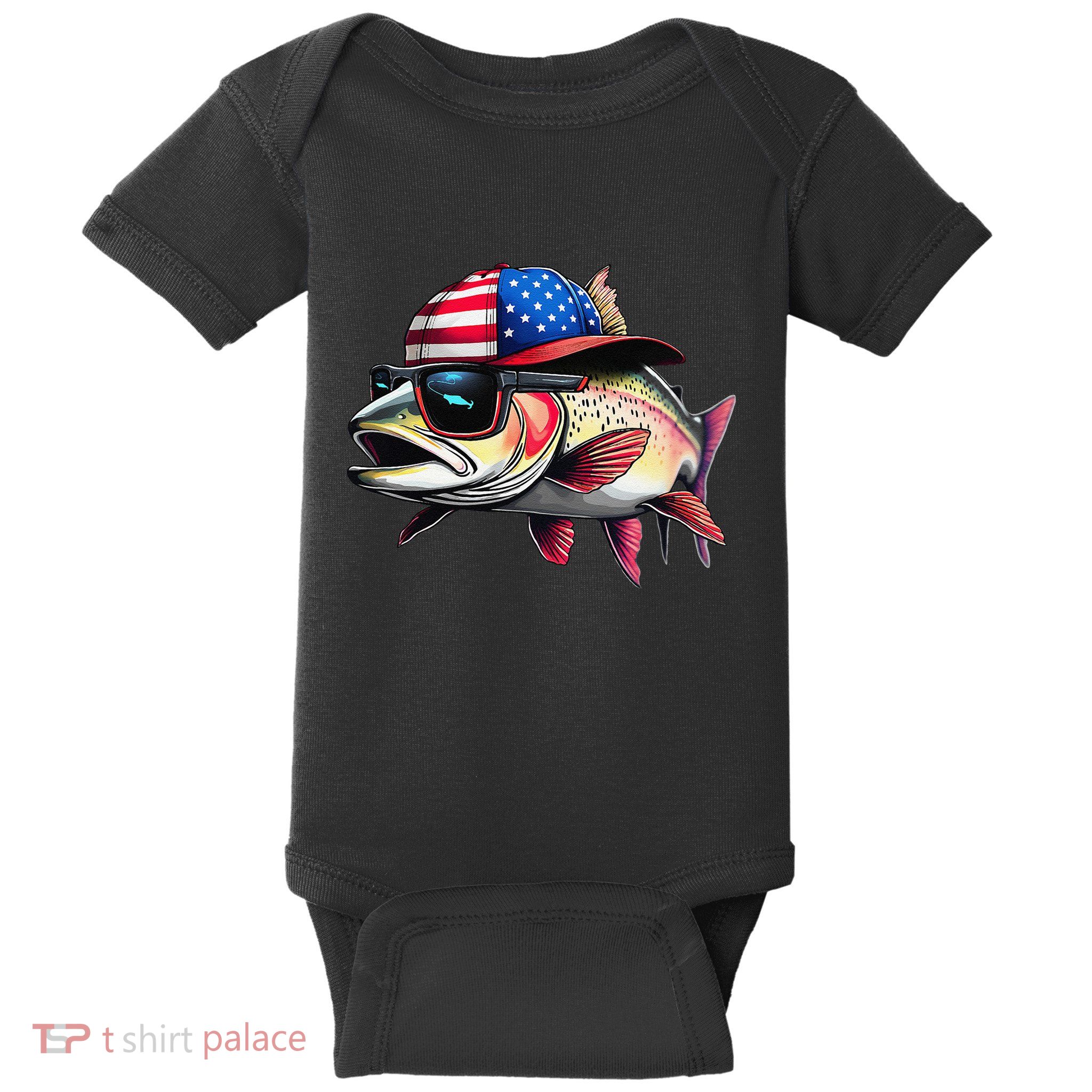 Funny Fishing & Fisherman Rainbow Trout American Flag Baby Bodysuit
