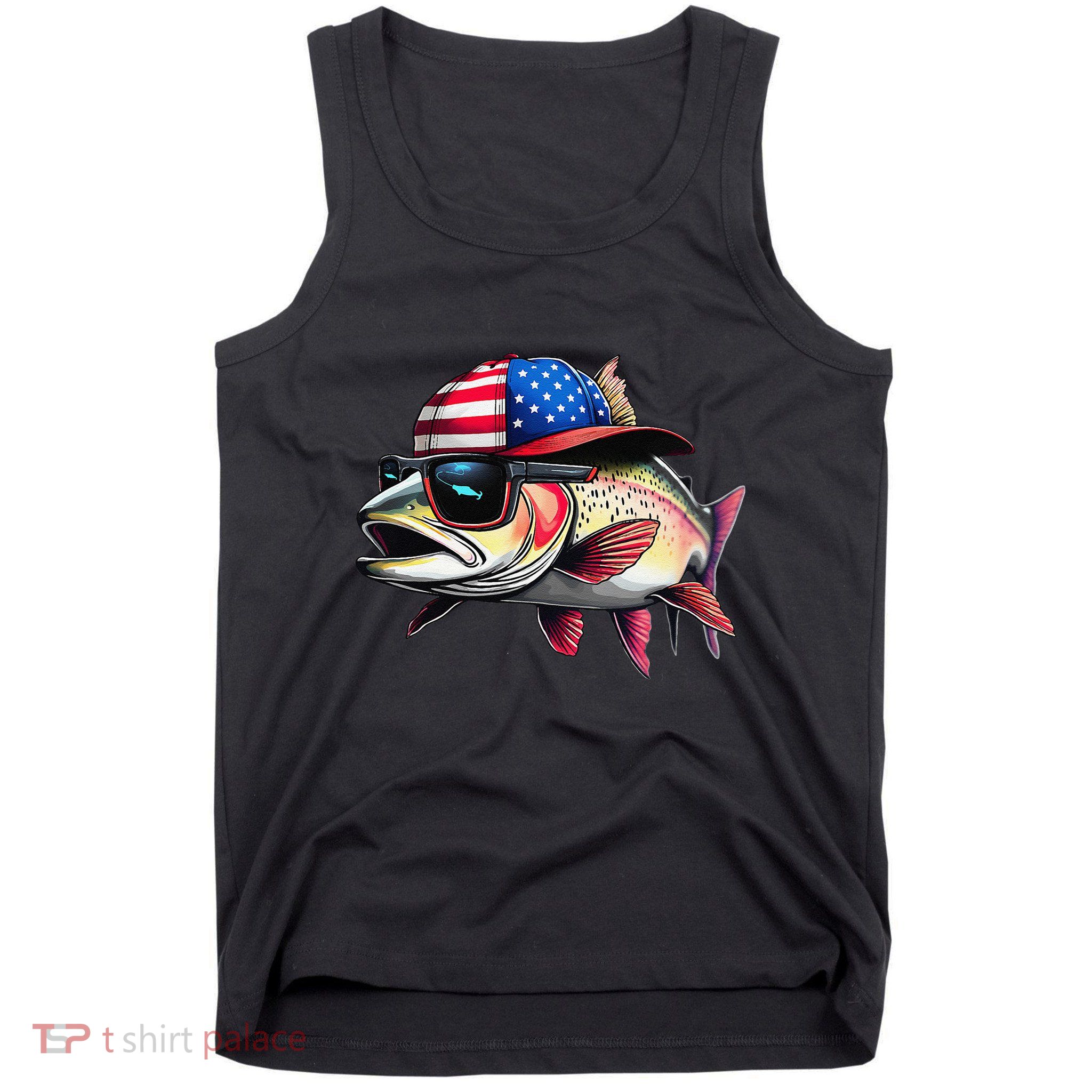 Funny Fishing & Fisherman Rainbow Trout American Flag Tank Top