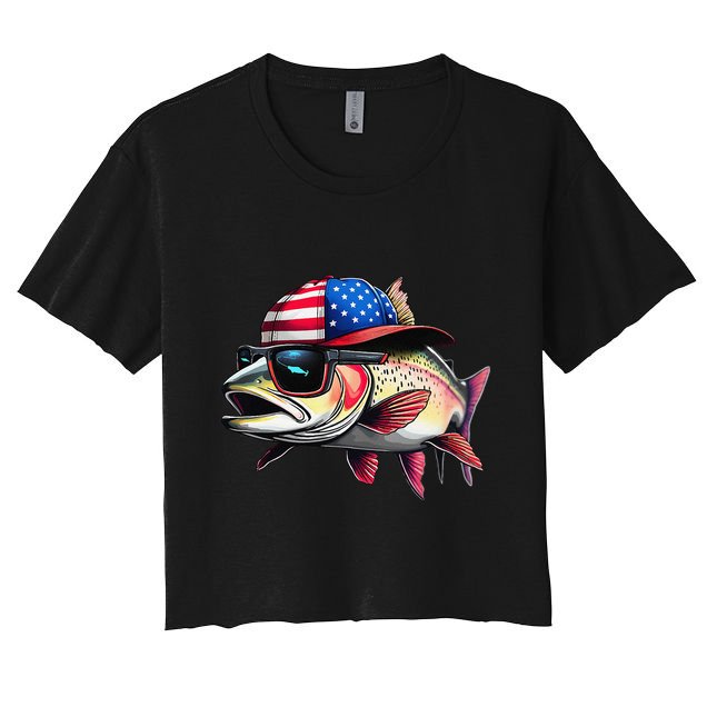 Funny Fishing & Fisherman Rainbow Trout American Flag Crop Top
