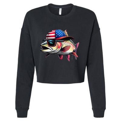 Funny Fishing & Fisherman Rainbow Trout American Flag Cropped Pullover Crew