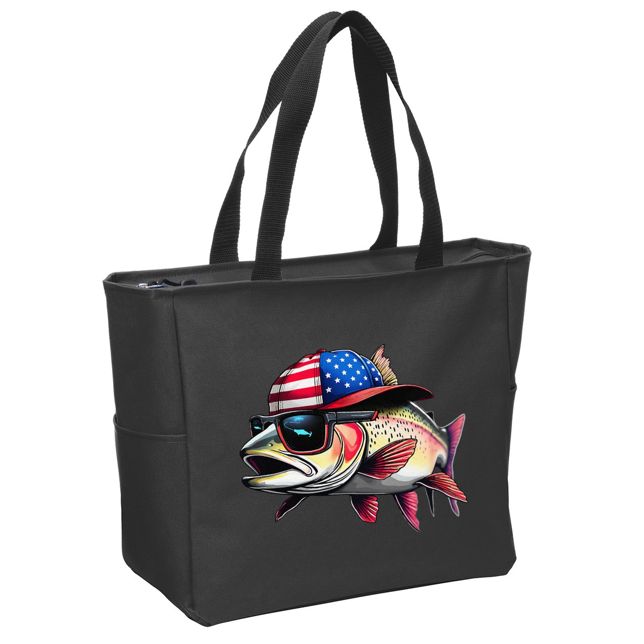 Funny Fishing & Fisherman Rainbow Trout American Flag Zip Tote Bag