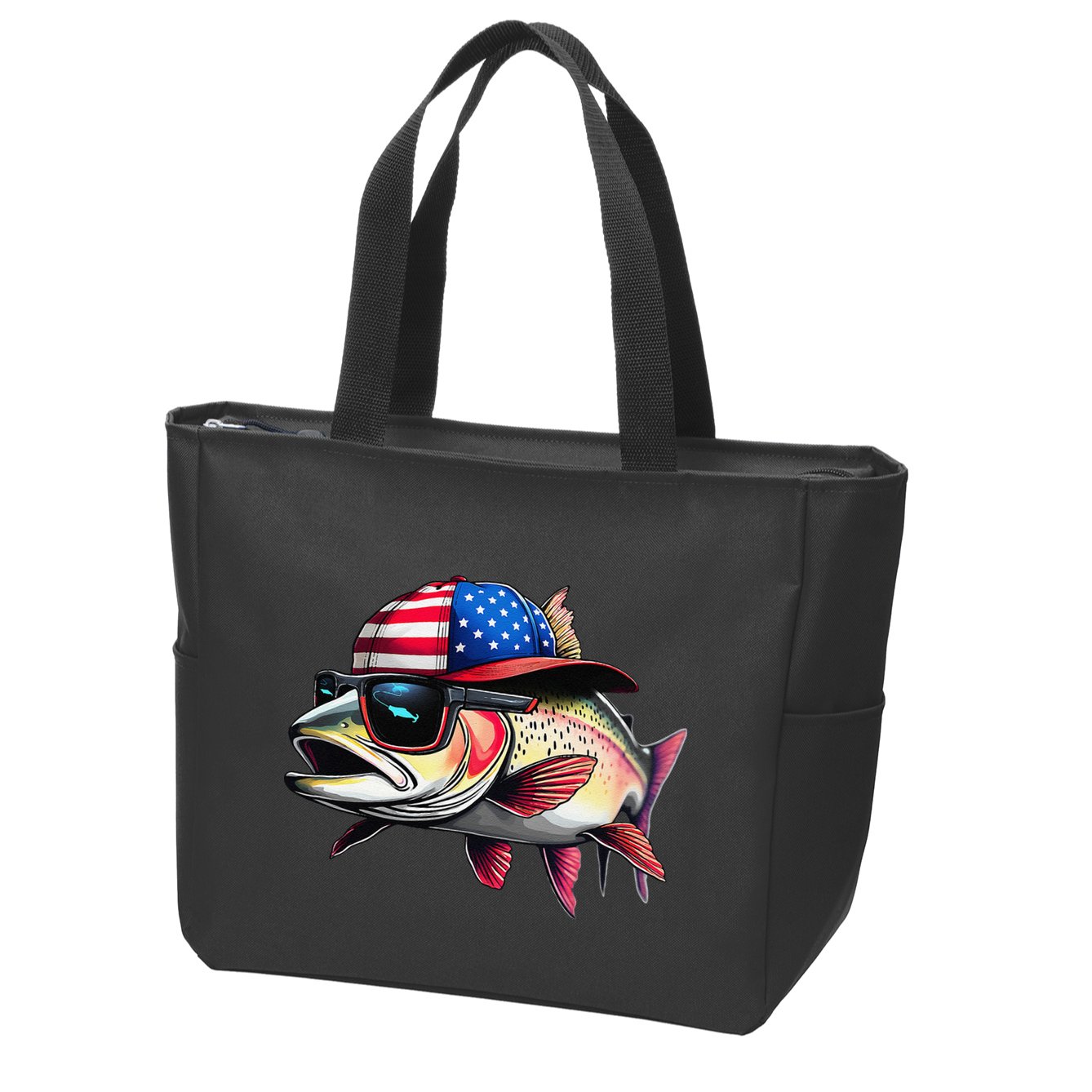 Funny Fishing & Fisherman Rainbow Trout American Flag Zip Tote Bag