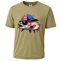 Funny Fishing & Fisherman Rainbow Trout American Flag Cooling Performance Crew T-Shirt