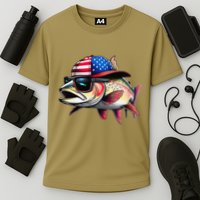 Funny Fishing & Fisherman Rainbow Trout American Flag Cooling Performance Crew T-Shirt
