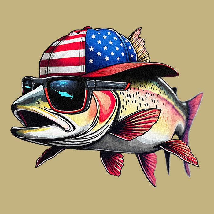 Funny Fishing & Fisherman Rainbow Trout American Flag Cooling Performance Crew T-Shirt