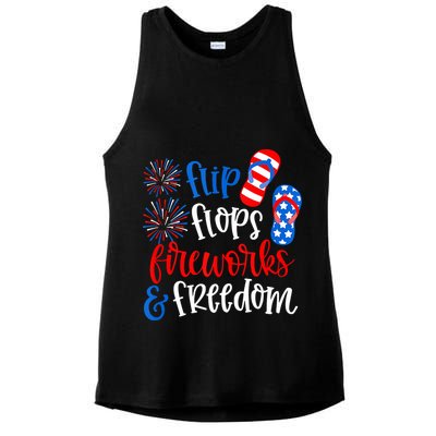 Flip Flops Fireworks And Freedom 4th Of July Us Flag Ladies PosiCharge Tri-Blend Wicking Tank