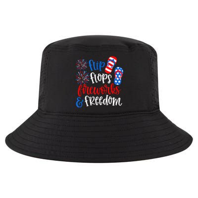 Flip Flops Fireworks And Freedom 4th Of July Us Flag Cool Comfort Performance Bucket Hat