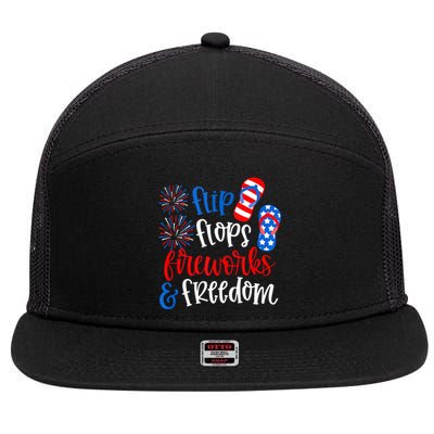 Flip Flops Fireworks And Freedom 4th Of July Us Flag 7 Panel Mesh Trucker Snapback Hat