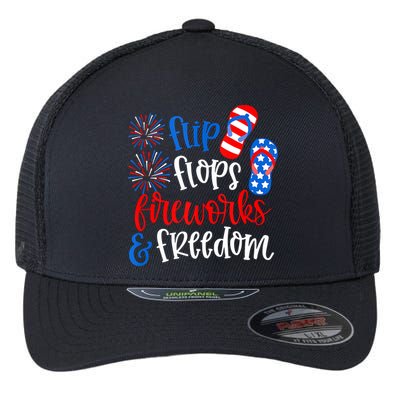 Flip Flops Fireworks And Freedom 4th Of July Us Flag Flexfit Unipanel Trucker Cap