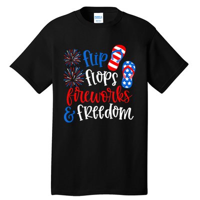 Flip Flops Fireworks And Freedom 4th Of July Us Flag Tall T-Shirt