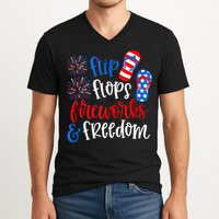 Flip Flops Fireworks And Freedom 4th Of July Us Flag V-Neck T-Shirt