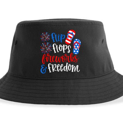 Flip Flops Fireworks And Freedom 4th Of July Us Flag Sustainable Bucket Hat