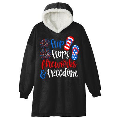 Flip Flops Fireworks And Freedom 4th Of July Us Flag Hooded Wearable Blanket
