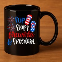 Flip Flops Fireworks And Freedom 4th Of July Us Flag 11oz C Handle Ceramic Mug