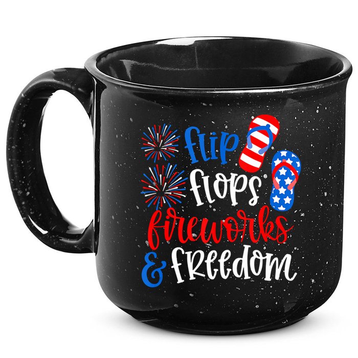 Flip Flops Fireworks And Freedom 4th Of July Us Flag 15oz Campfire Ceramic Mug