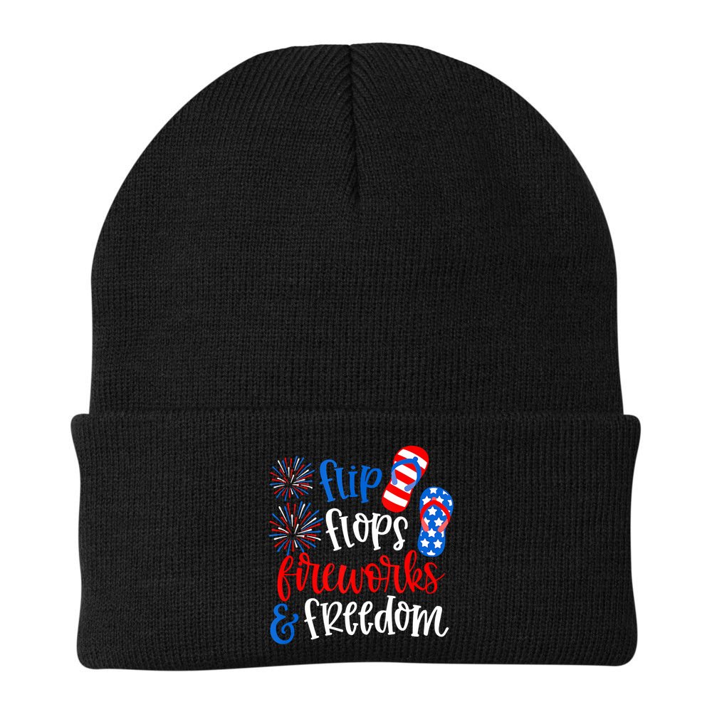 Flip Flops Fireworks And Freedom 4th Of July Us Flag Beanie