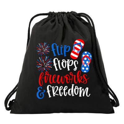 Flip Flops Fireworks And Freedom 4th Of July Us Flag Drawstring Bag