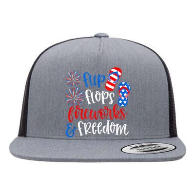 Flip Flops Fireworks And Freedom 4th Of July Us Flag Flat Bill Trucker Hat