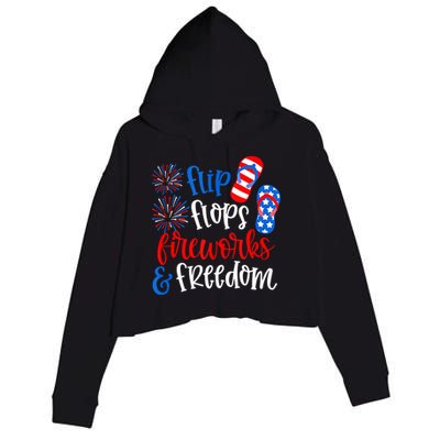 Flip Flops Fireworks And Freedom 4th Of July Us Flag Crop Fleece Hoodie