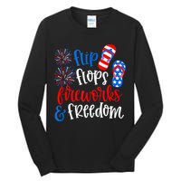 Flip Flops Fireworks And Freedom 4th Of July Us Flag Tall Long Sleeve T-Shirt