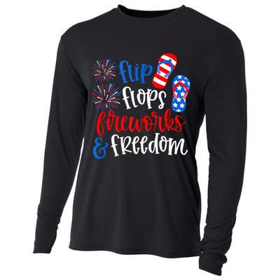 Flip Flops Fireworks And Freedom 4th Of July Us Flag Cooling Performance Long Sleeve Crew