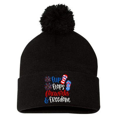 Flip Flops Fireworks And Freedom 4th Of July Us Flag Pom Pom 12in Knit Beanie