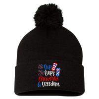 Flip Flops Fireworks And Freedom 4th Of July Us Flag Pom Pom 12in Knit Beanie