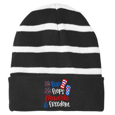 Flip Flops Fireworks And Freedom 4th Of July Us Flag Striped Beanie with Solid Band