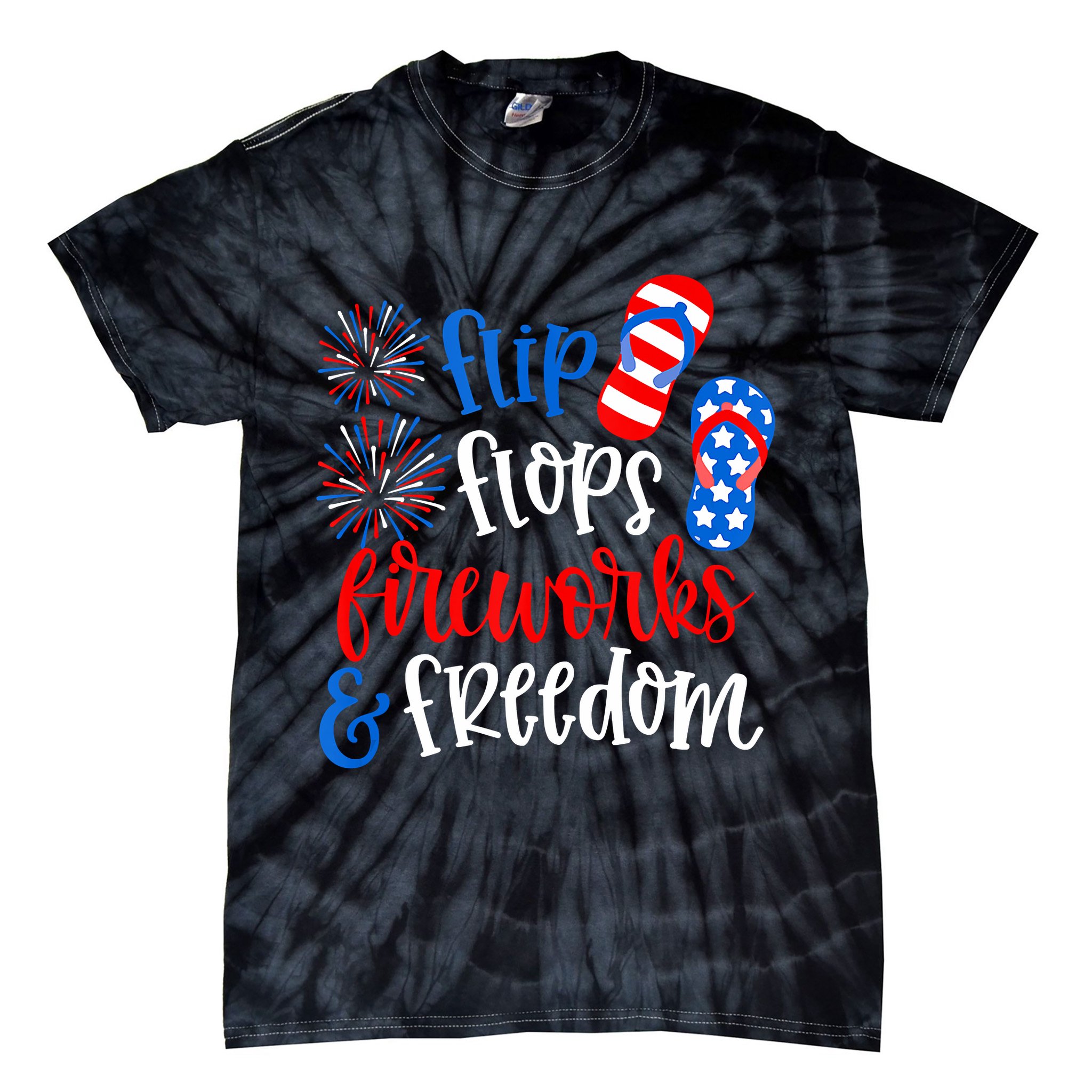 Flip Flops Fireworks And Freedom 4th Of July Us Flag Tie-Dye T-Shirt