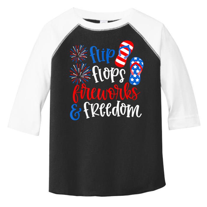 Flip Flops Fireworks And Freedom 4th Of July Us Flag Toddler Fine Jersey T-Shirt