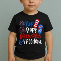Flip Flops Fireworks And Freedom 4th Of July Us Flag Toddler T-Shirt