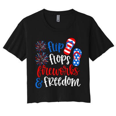 Flip Flops Fireworks And Freedom 4th Of July Us Flag Crop Top