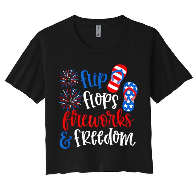 Flip Flops Fireworks And Freedom 4th Of July Us Flag Crop Top
