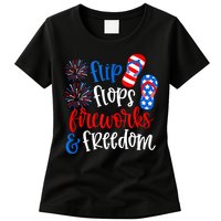 Flip Flops Fireworks And Freedom 4th Of July Us Flag Womens T-Shirt