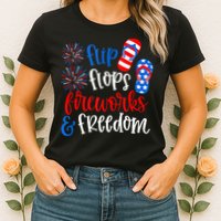 Flip Flops Fireworks And Freedom 4th Of July Us Flag Womens T-Shirt