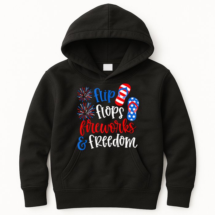 Flip Flops Fireworks And Freedom 4th Of July Us Flag Kids Hoodie