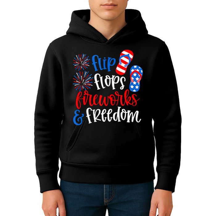 Flip Flops Fireworks And Freedom 4th Of July Us Flag Kids Hoodie