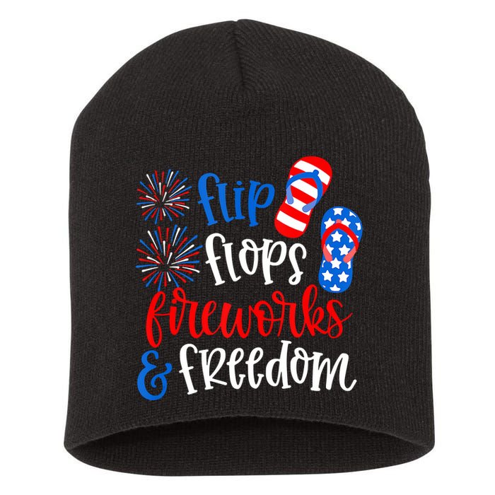 Flip Flops Fireworks And Freedom 4th Of July Us Flag Short Acrylic Beanie