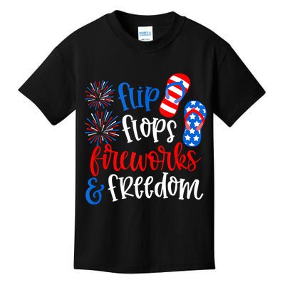 Flip Flops Fireworks And Freedom 4th Of July Us Flag Kids T-Shirt