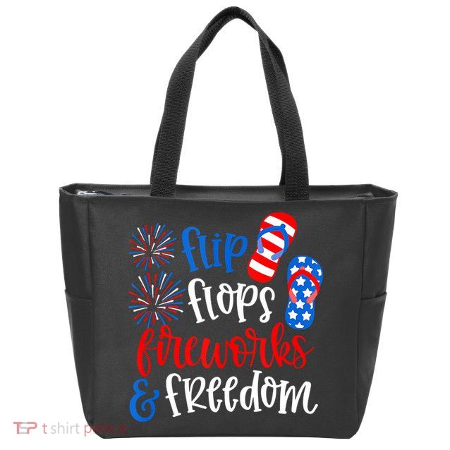 Flip Flops Fireworks And Freedom 4th Of July Us Flag Zip Tote Bag