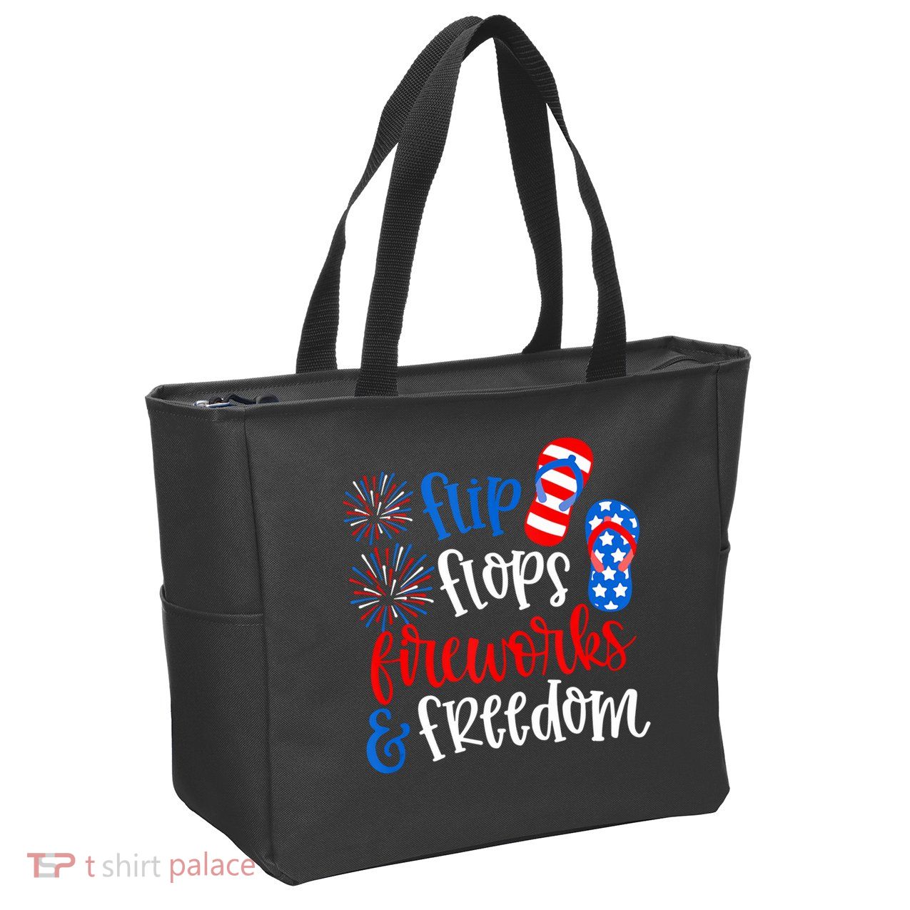 Flip Flops Fireworks And Freedom 4th Of July Us Flag Zip Tote Bag